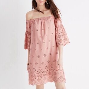 Madewell Dusty Pink Eyelet Off The Shoulder Shift Dress